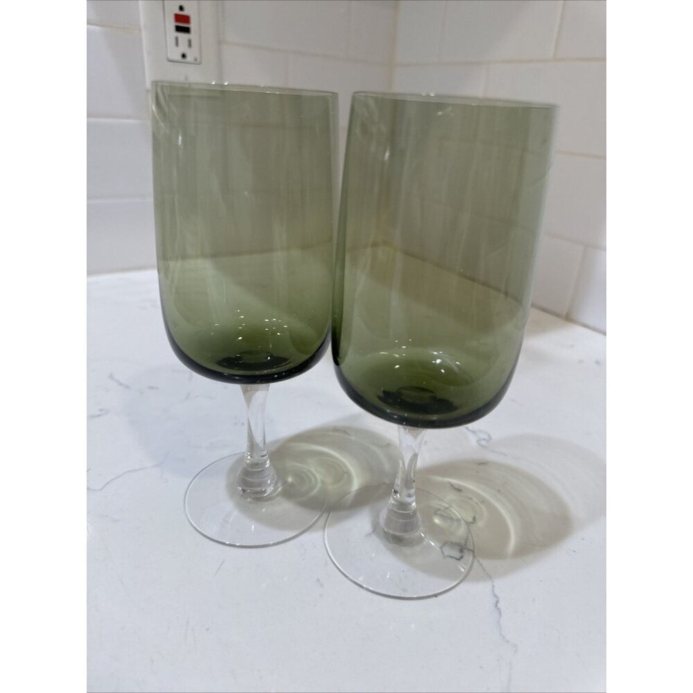 Fostoria Green Water Wine Delicate Drink Glass Goblet Stemware Set Of 2 - Picture 4 of 8